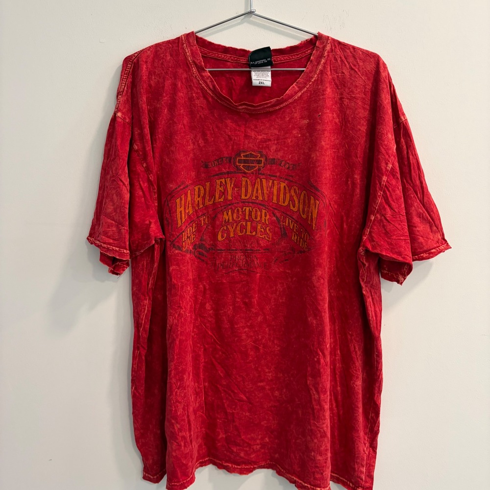 Harley-Davidson Abernathy's Union City TN Red Acid Wash Graphic T-Shirt 2XL Mens